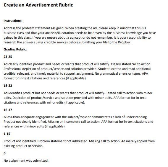 Instructions Your assignment is to create an ad