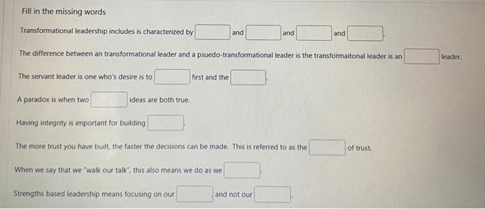 Fill in the missing words Fill in the missing