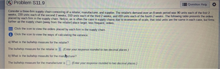 %) Problem S11.9 Question Help Consider a