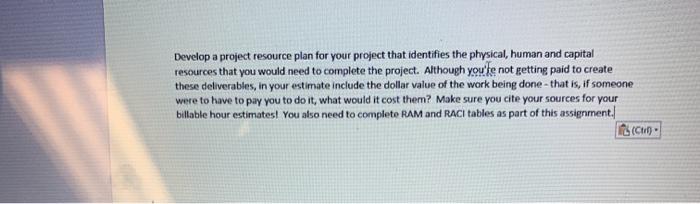 Develop a project resource plan for your project