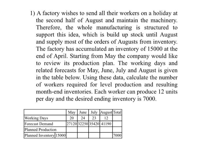 1) A factory wishes to send all their workers on