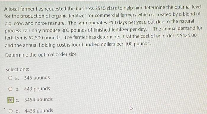 A local farmer has requested the business 3510