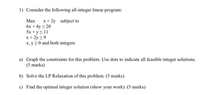 1) Consider the following all-integer linear