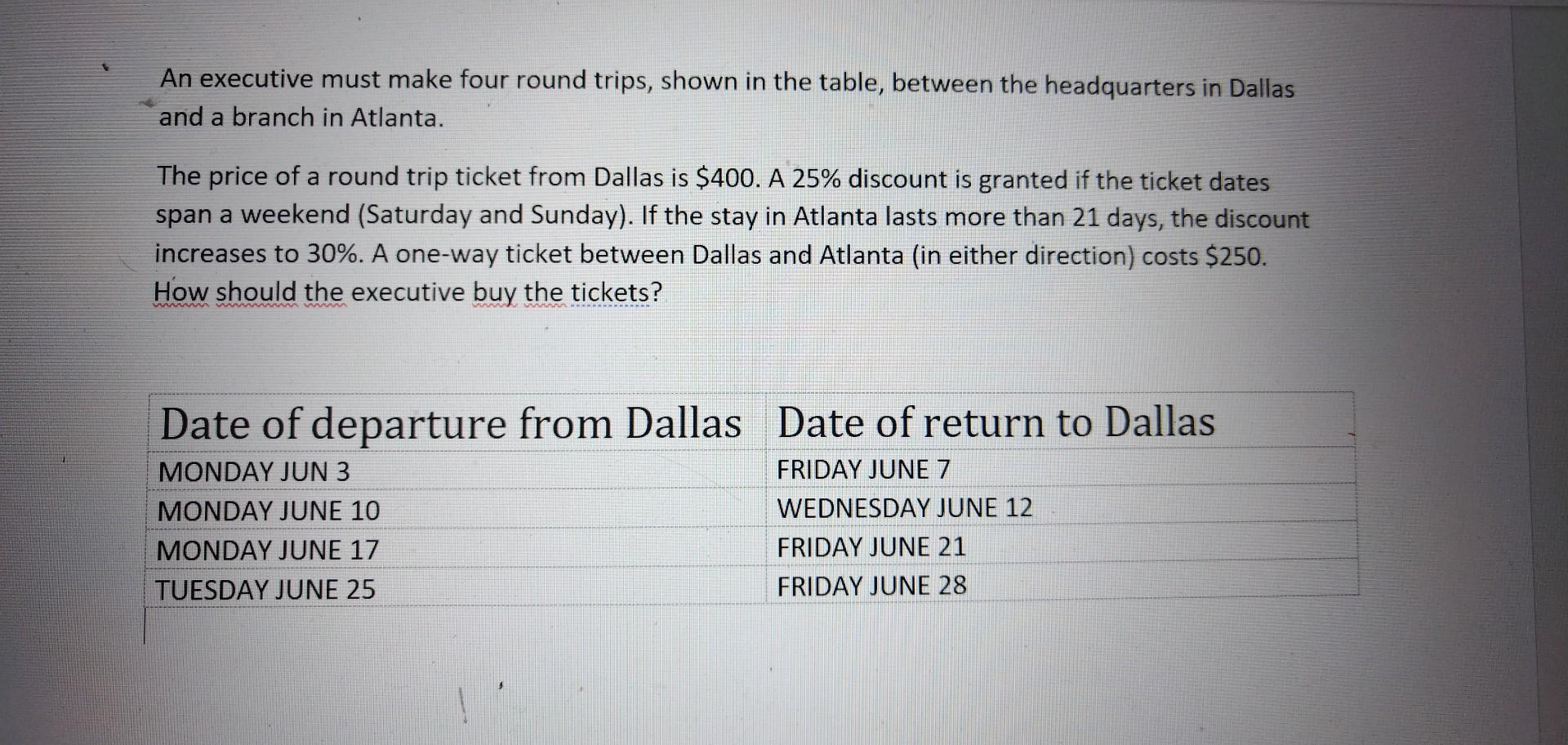 Assignment model An executive must make four