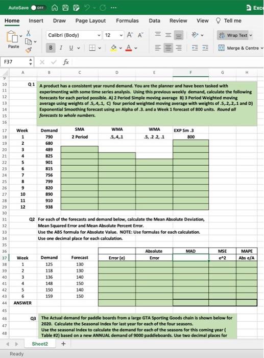 ques 1 and 2 AutoSave OFF --- 2 Exc Home Insert