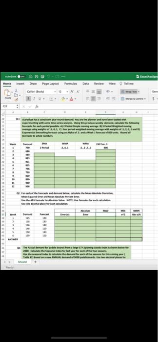 ques 1 and 2 AutoSave OFF --- 2 Exc Home Insert