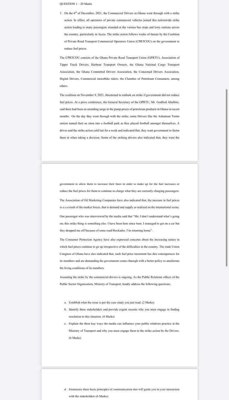 QUESTION 1 - 20 Marks - 1. On the 6 of December,