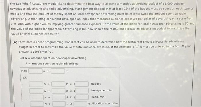 he Sea Wharf Restaurant would like to determine