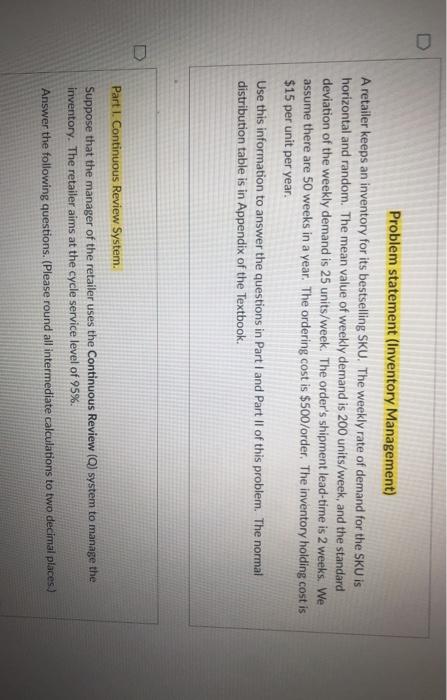 Problem statement (Inventory Management) A