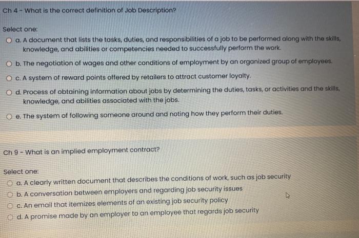 Ch 9 - What is wrongful dismissal? Select one: O