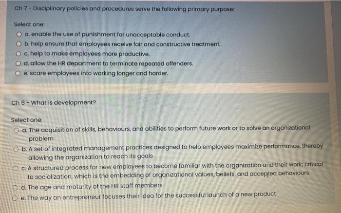 Ch 9 - What is wrongful dismissal? Select one: O