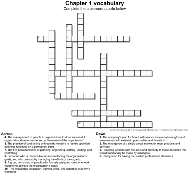 Chapter 1 vocabulary Complete the crossword