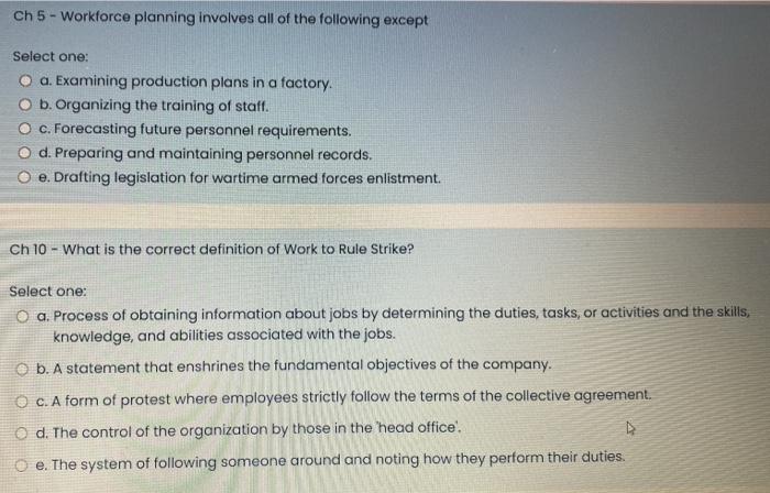 Ch 9 - What is wrongful dismissal? Select one: O