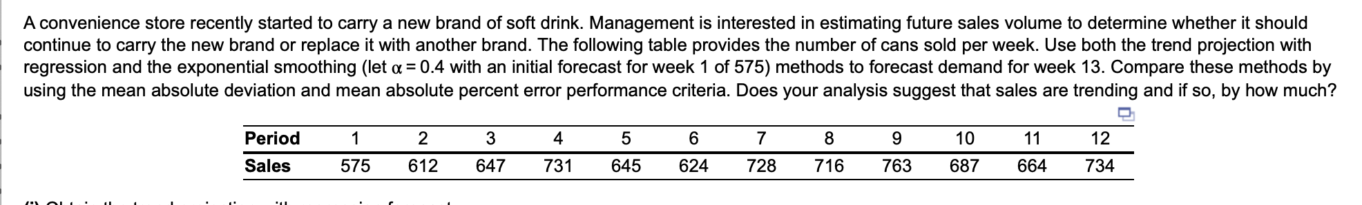 Obtain the exponential smoothing forecast. The