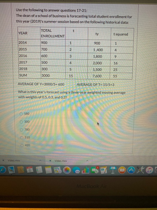 Use the following to answer questions 17-21: The