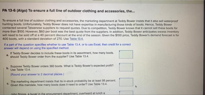 PA 13-6 (Algo) To ensure a full line of outdoor