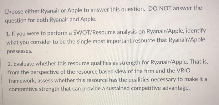Choose either Ryanair or Apple to answer this