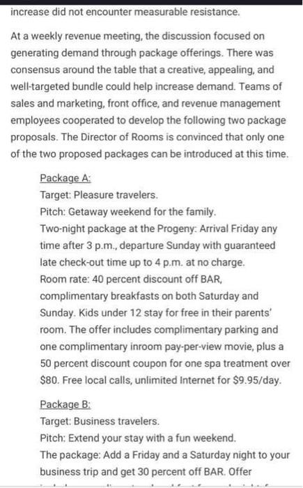 Case Study 1: Package Deal at Hotel Progeny Hotel