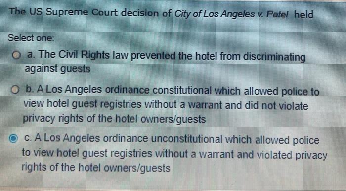 The US Supreme Court decision of City of Los