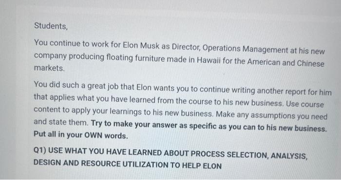 Students, You continue to work for Elon Musk as