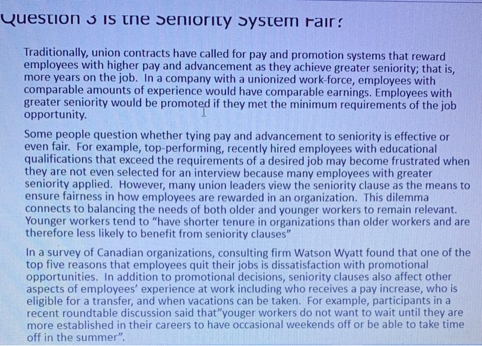 Question 3 is the Seniority System Fair!