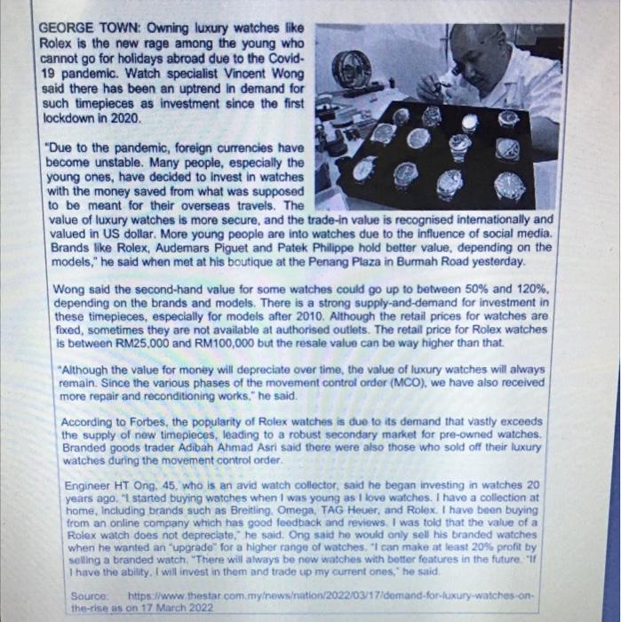 GEORGE TOWN: Owning luxury watches like Rolex is