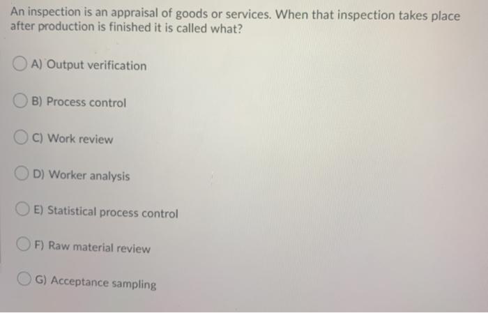 An inspection is an appraisal of goods or