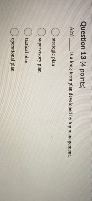 Question 13 (4 points) A(n) is a long-term plan