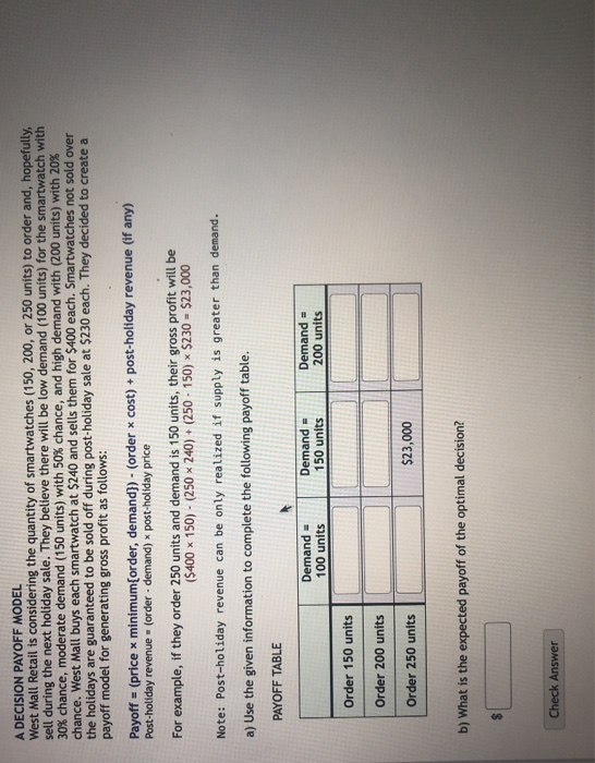 A DECISION PAYOFF MODEL West Mall Retail is