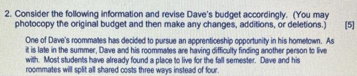 1. Read the case study. Create a monthly budget.