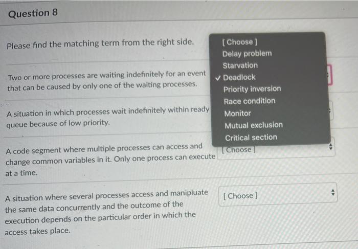 in the picture are the options to the 4 questions