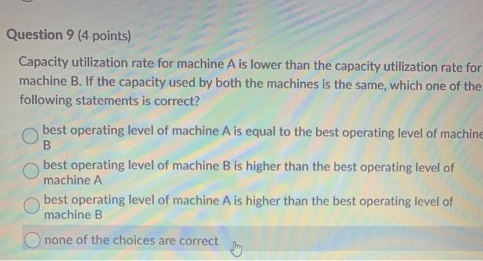 Question 9 (4 points) Capacity utilization rate
