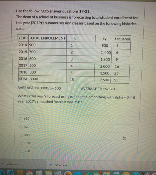 Use the following to answer questions 17-21: The