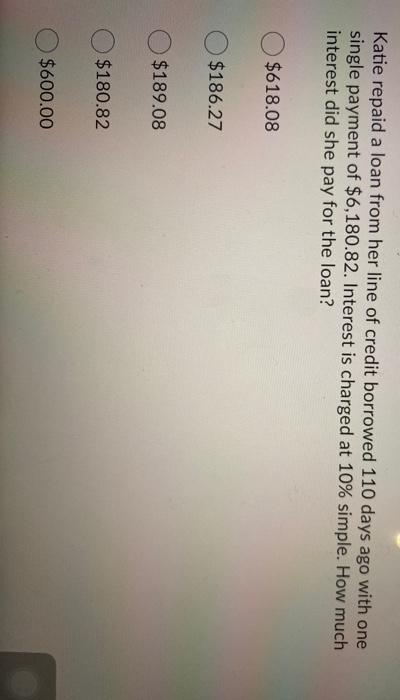 Katie repaid a loan from her line of credit