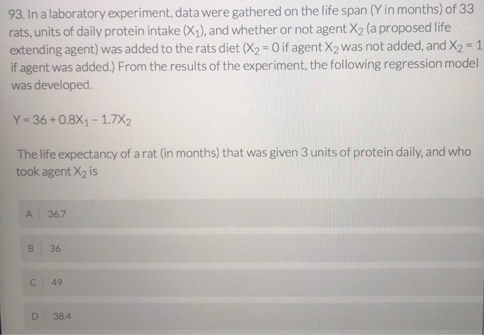 93. In a laboratory experiment, data were
