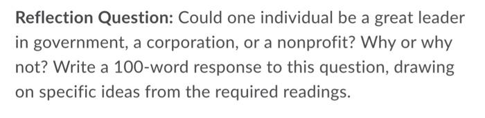 Reflection Question: Could one individual be a