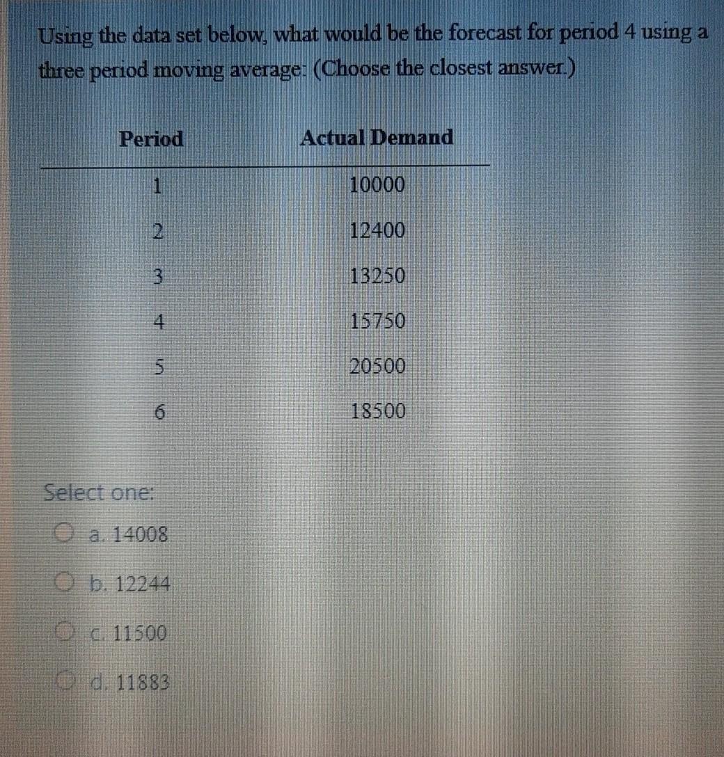 Using the data set below, what would be the
