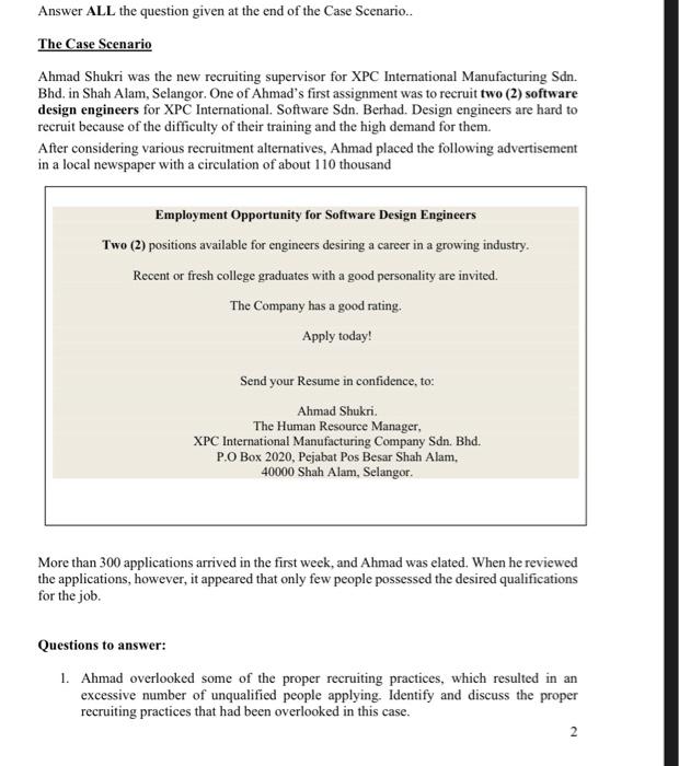 Human Resource Management Answer ALL the question