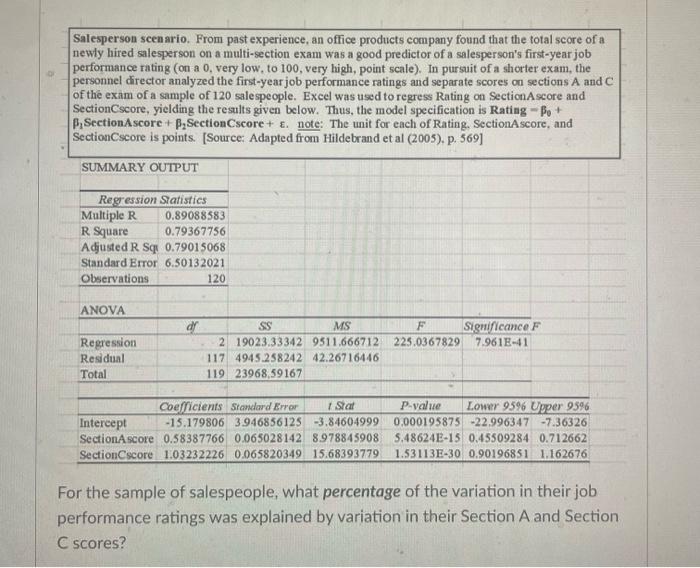 Salesperson scenario. From past experience, an