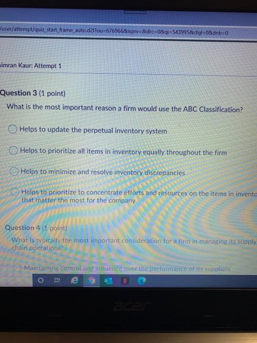 /user/attempt/quiz start frame