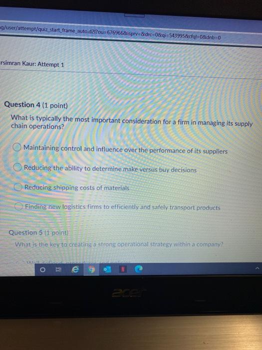 /user/attempt/quiz start frame