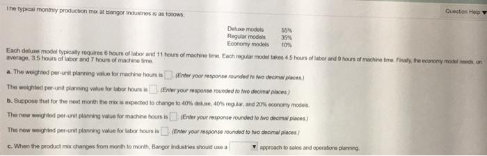 The typical monthly production mex at Bangor