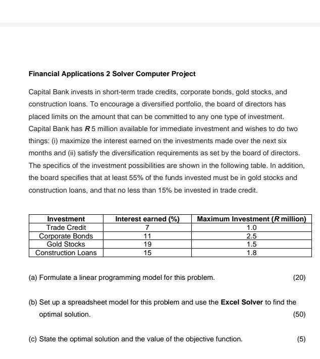 Financial Applications 2 Solver Computer Project