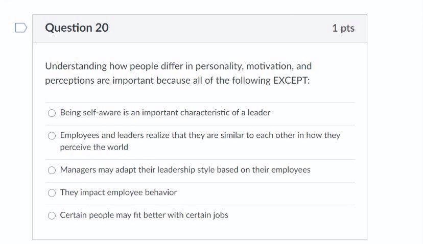 Question 20 1 pts Understanding how people differ