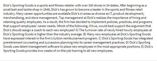 answer as soon as possible Dick's Sporting Goods