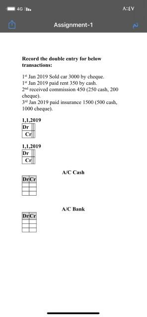 4G I. A:EV Assignment-1 Record the double entry