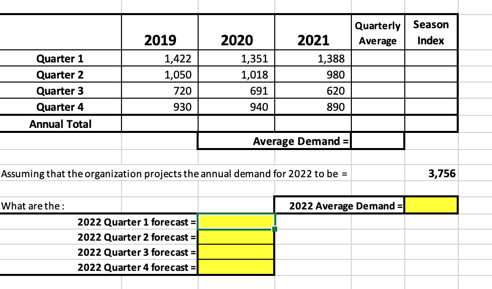 Use the excel file provided to calculate the