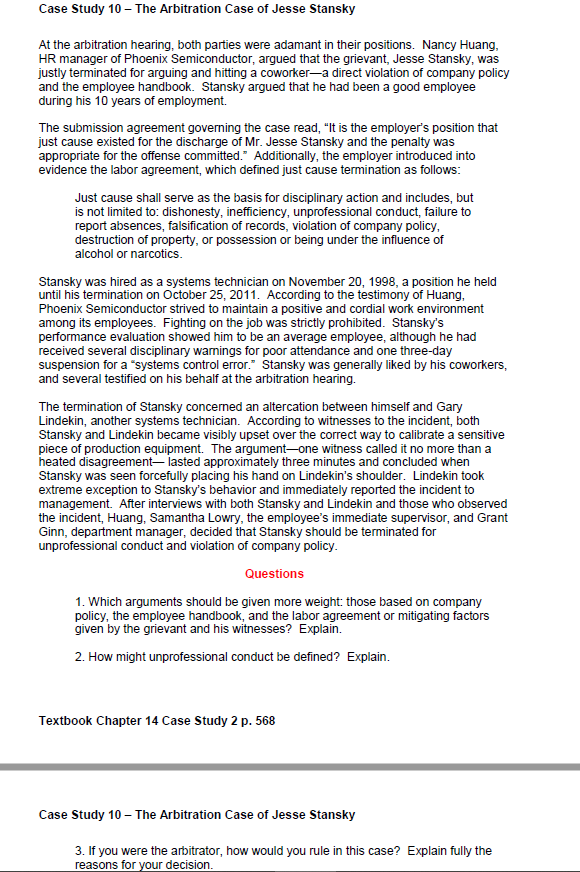 Case Study 10 - The Arbitration Case of Jesse