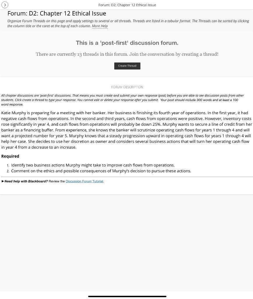 Forum: D2: Chapter 12 Ethical Issue Forum: D2: