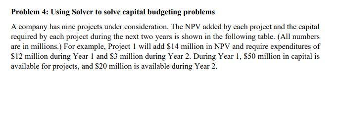 Problem 4: Using Solver to solve capital